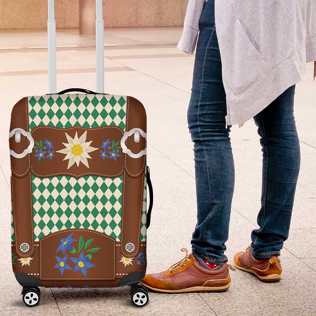Lederhosen Oktoberfest Luggage Cover Green Edelweiss Floral Polka Dots - Wonder Print Shop