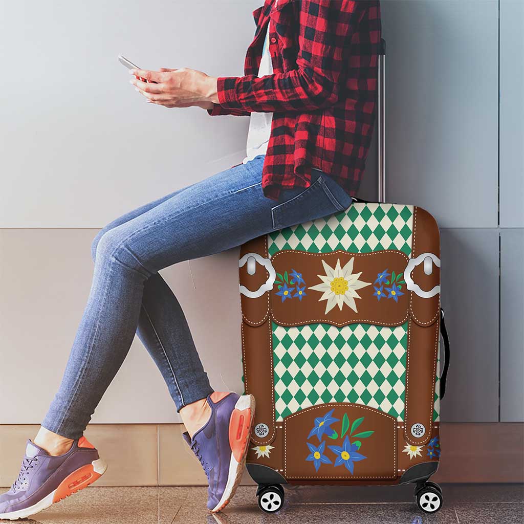 Lederhosen Oktoberfest Luggage Cover Green Edelweiss Floral Polka Dots - Wonder Print Shop