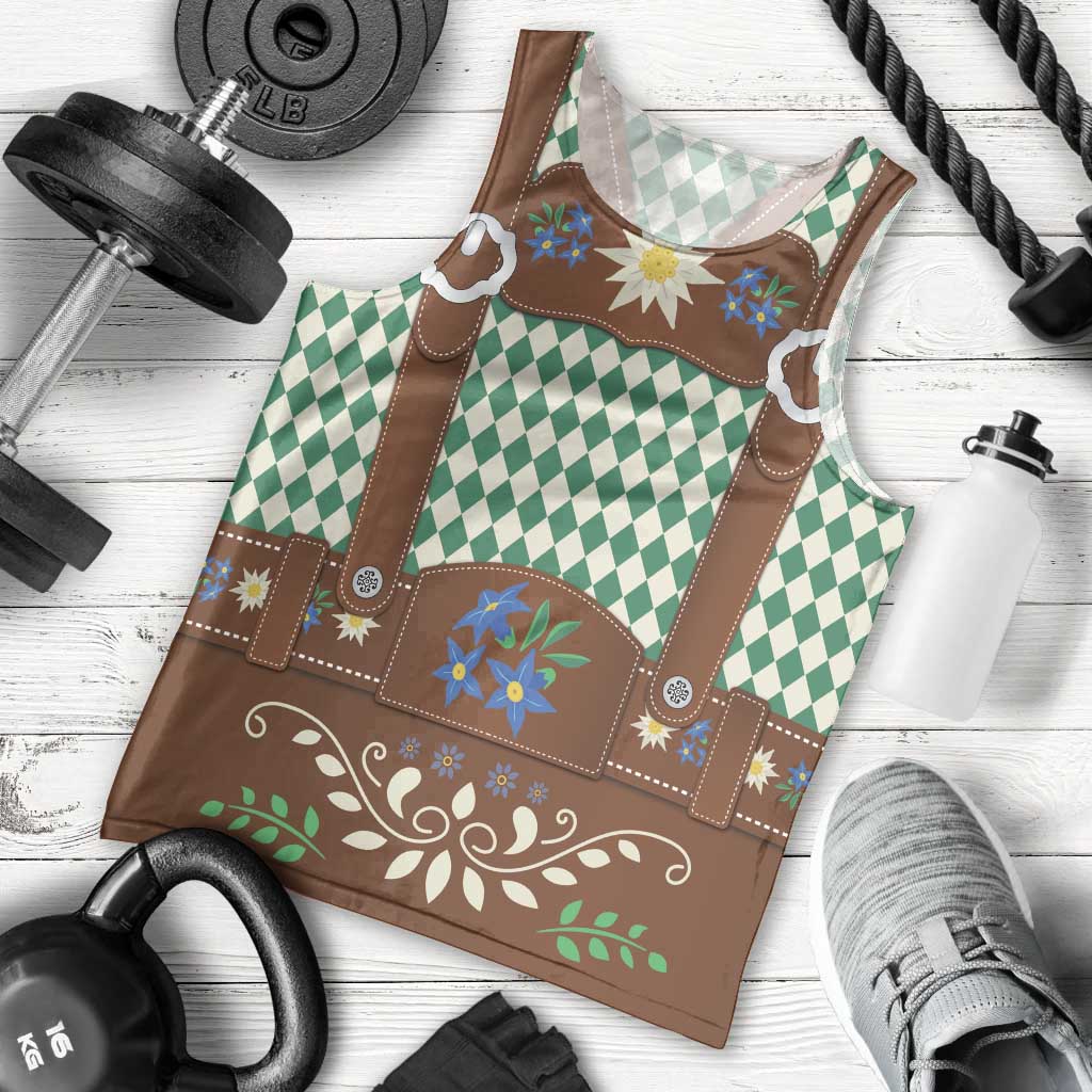 Lederhosen Oktoberfest Men Tank Top Green Edelweiss Floral Polka Dots - Wonder Print Shop