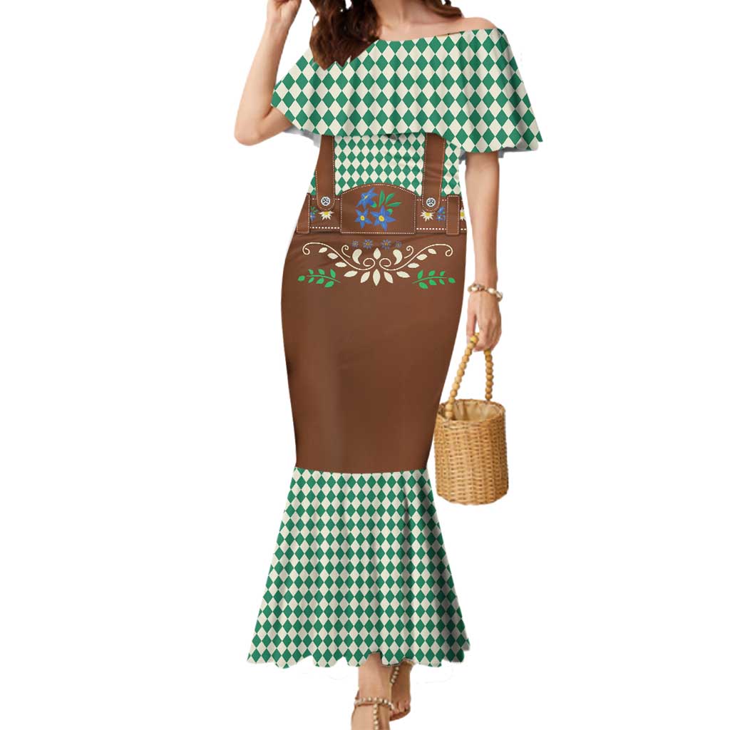Lederhosen Oktoberfest Mermaid Dress Green Edelweiss Floral Polka Dots - Wonder Print Shop