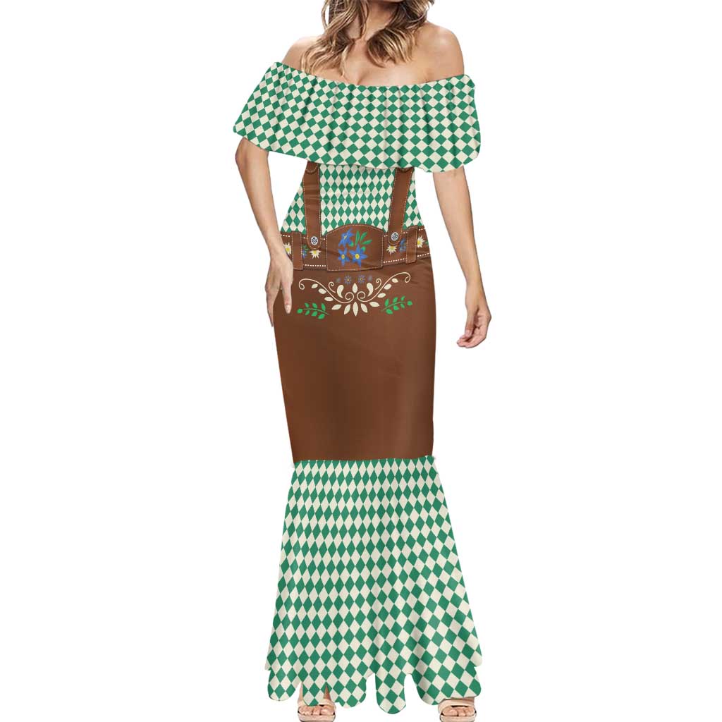 Lederhosen Oktoberfest Mermaid Dress Green Edelweiss Floral Polka Dots - Wonder Print Shop