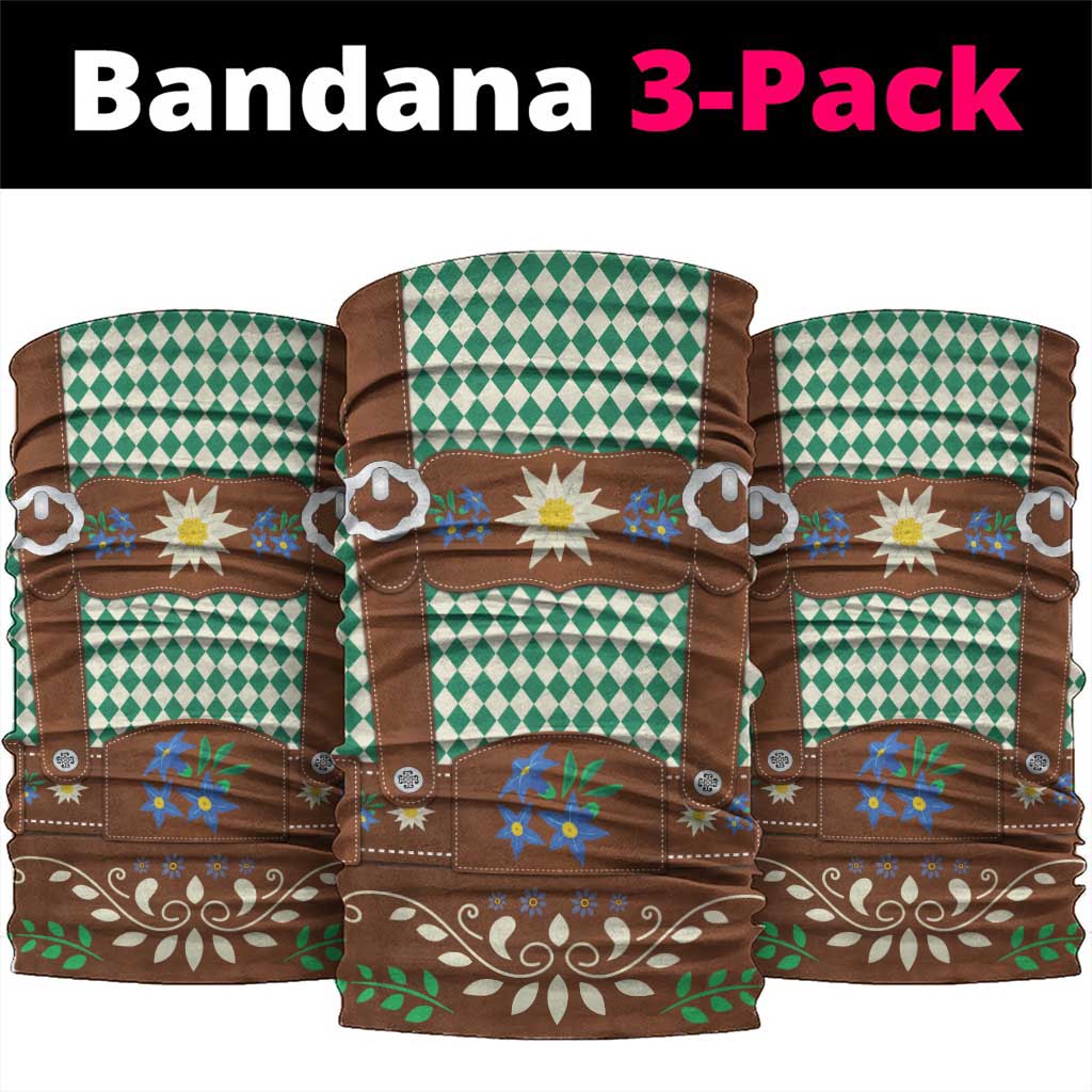 Lederhosen Oktoberfest Neck Gaiter Green Edelweiss Floral Polka Dots - Wonder Print Shop