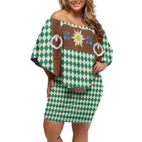 Lederhosen Oktoberfest Off Shoulder Short Dress Green Edelweiss Floral Polka Dots - Wonder Print Shop