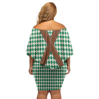 Lederhosen Oktoberfest Off Shoulder Short Dress Green Edelweiss Floral Polka Dots - Wonder Print Shop