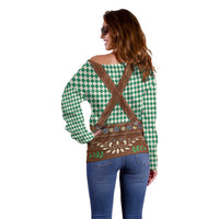 Lederhosen Oktoberfest Off Shoulder Sweater Green Edelweiss Floral Polka Dots - Wonder Print Shop