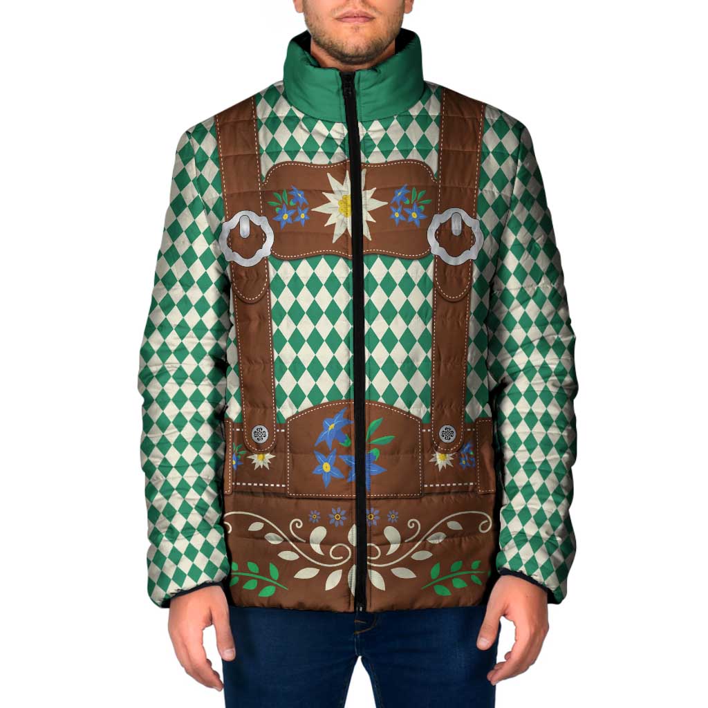 Lederhosen Oktoberfest Padded Jacket Green Edelweiss Floral Polka Dots - Wonder Print Shop