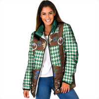 Lederhosen Oktoberfest Padded Jacket Green Edelweiss Floral Polka Dots - Wonder Print Shop