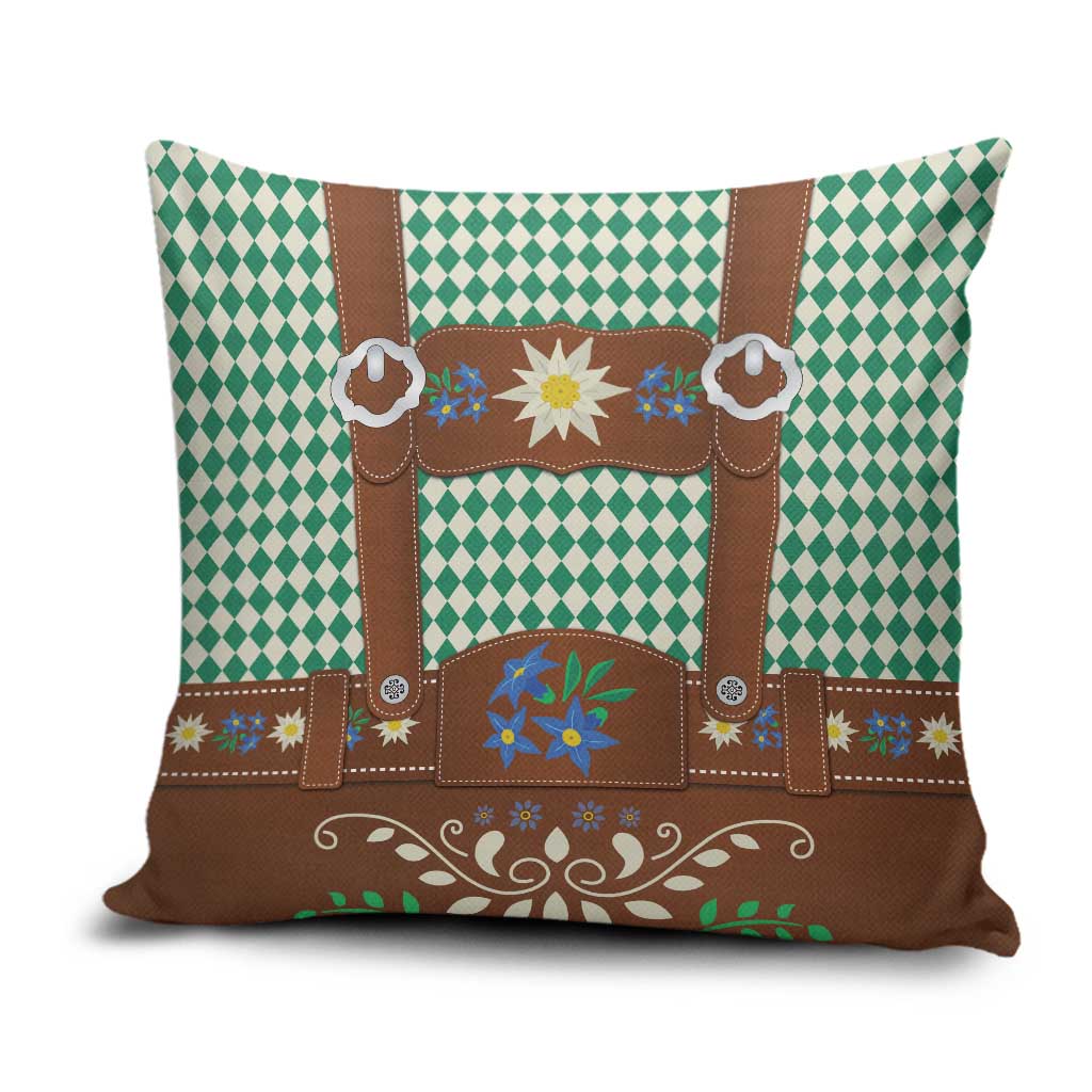 Lederhosen Oktoberfest Pillow Cover Green Edelweiss Floral Polka Dots - Wonder Print Shop