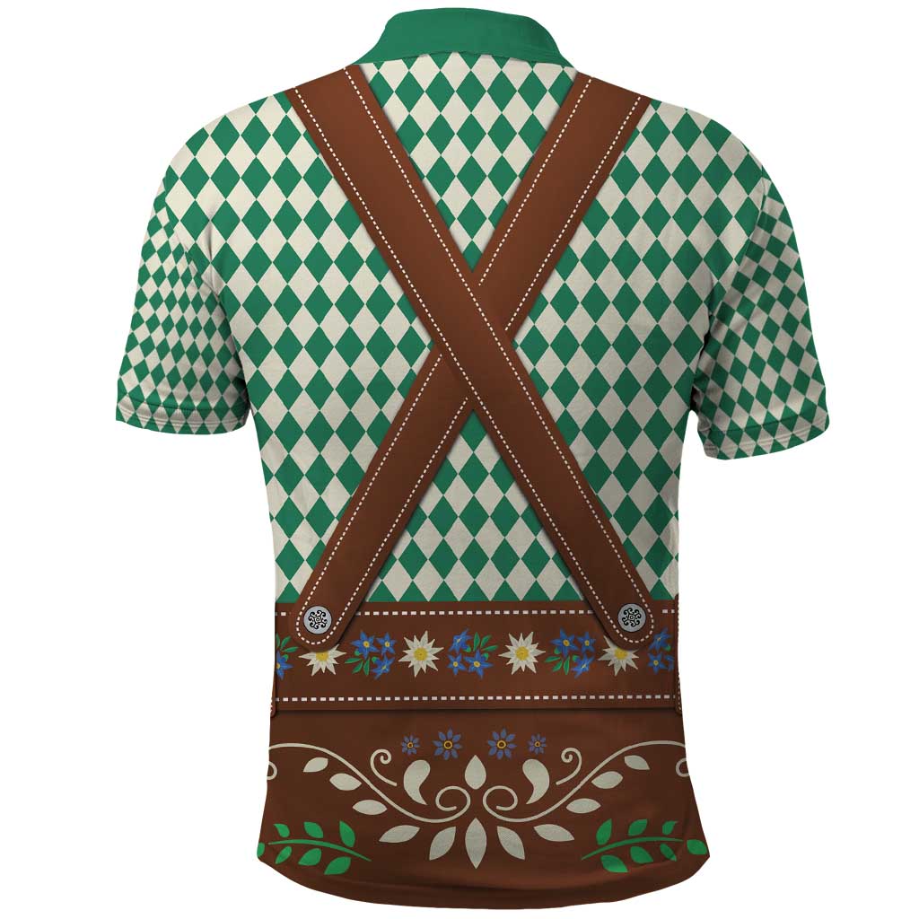 Lederhosen Oktoberfest Polo Shirt Green Edelweiss Floral Polka Dots - Wonder Print Shop