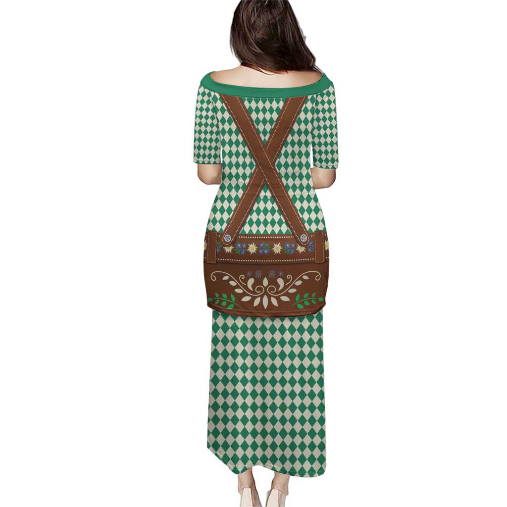 Lederhosen Oktoberfest Puletasi Green Edelweiss Floral Polka Dots - Wonder Print Shop