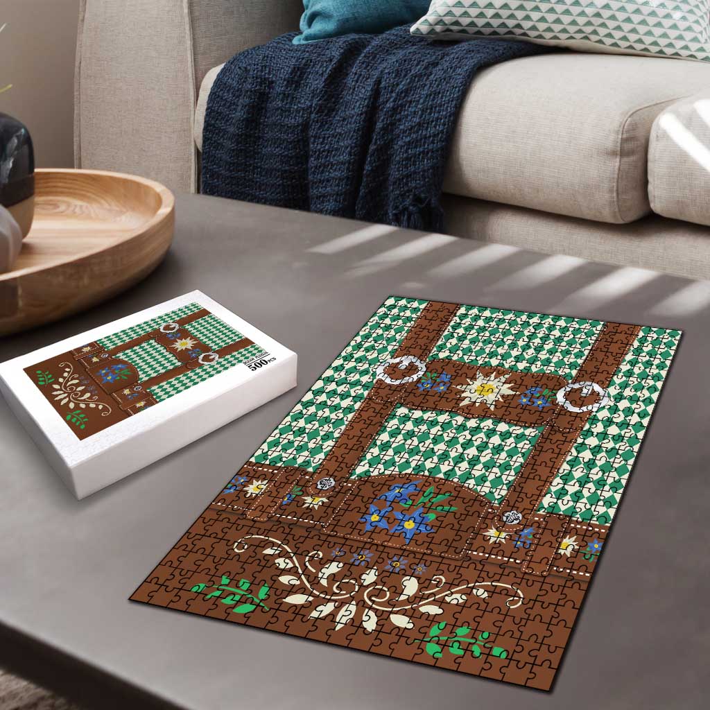 Lederhosen Oktoberfest Puzzle Green Edelweiss Floral Polka Dots - Wonder Print Shop