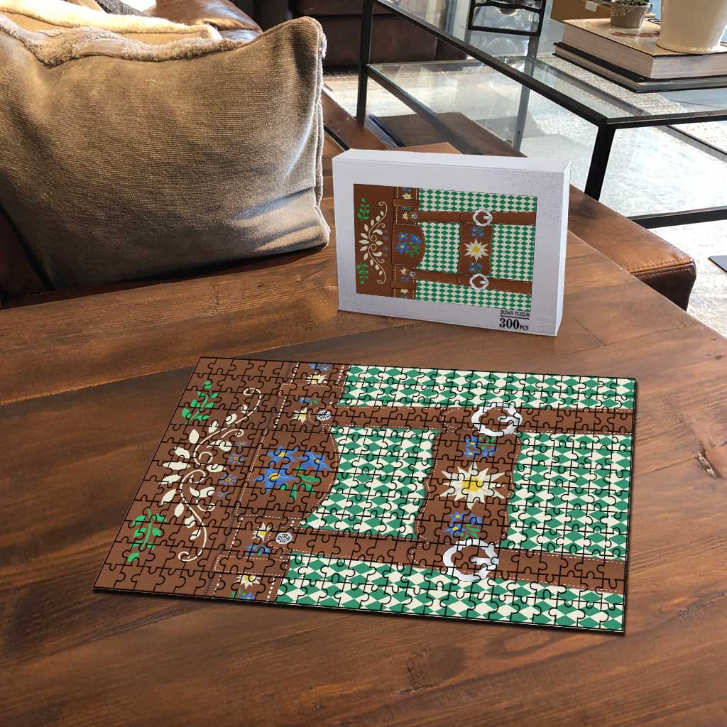 Lederhosen Oktoberfest Puzzle Green Edelweiss Floral Polka Dots - Wonder Print Shop