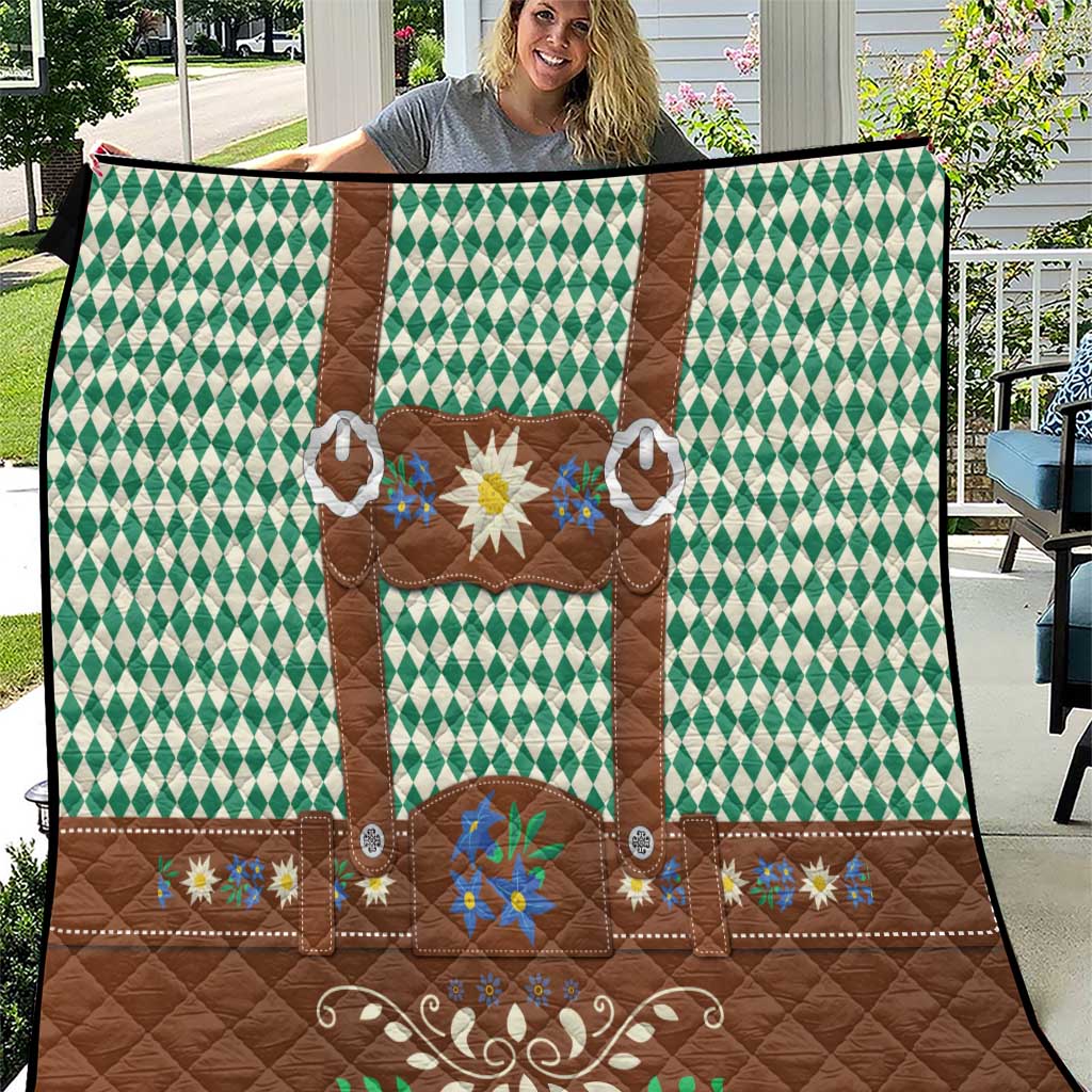 Lederhosen Oktoberfest Quilt Green Edelweiss Floral Polka Dots - Wonder Print Shop