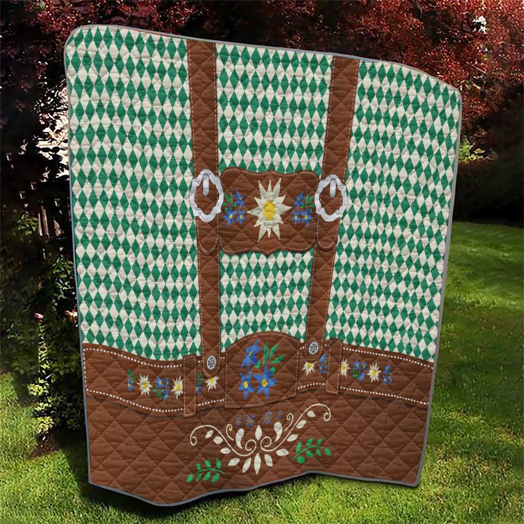 Lederhosen Oktoberfest Quilt Green Edelweiss Floral Polka Dots - Wonder Print Shop