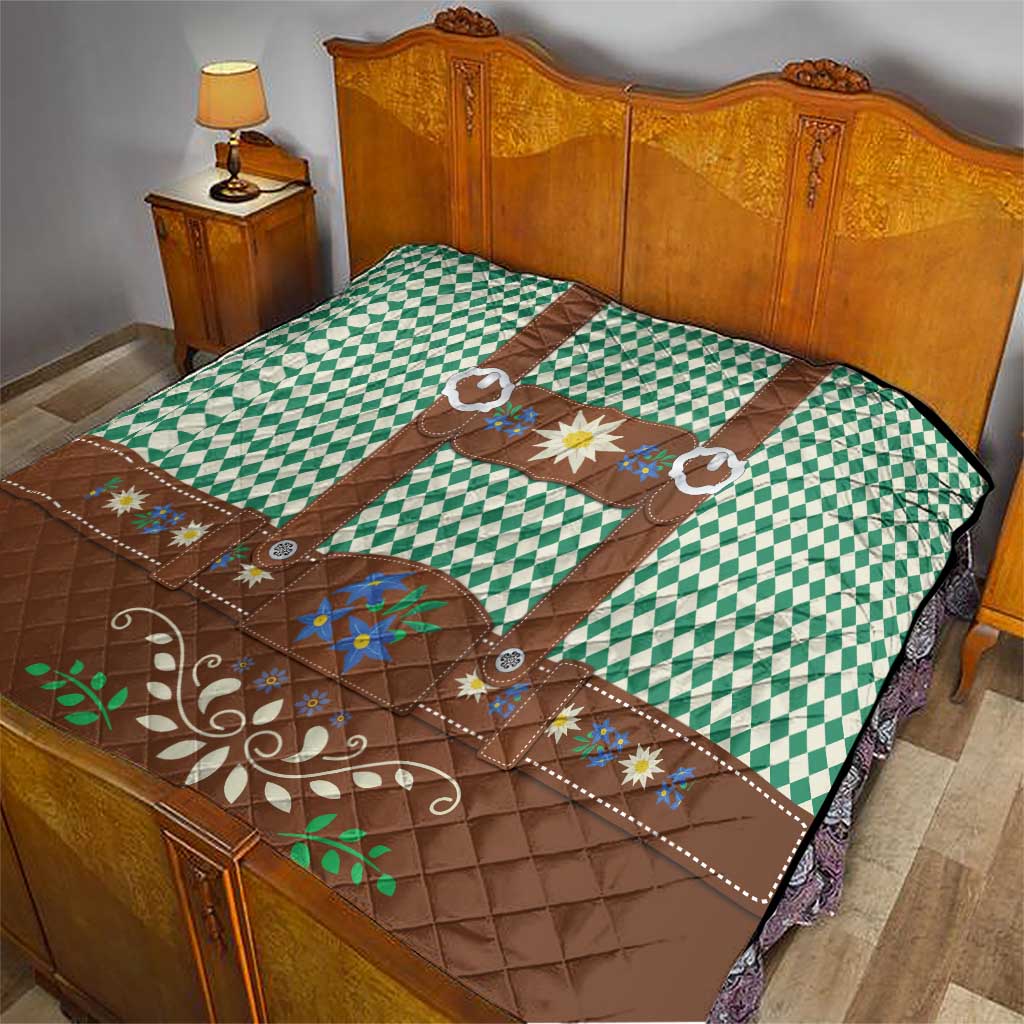 Lederhosen Oktoberfest Quilt Green Edelweiss Floral Polka Dots - Wonder Print Shop