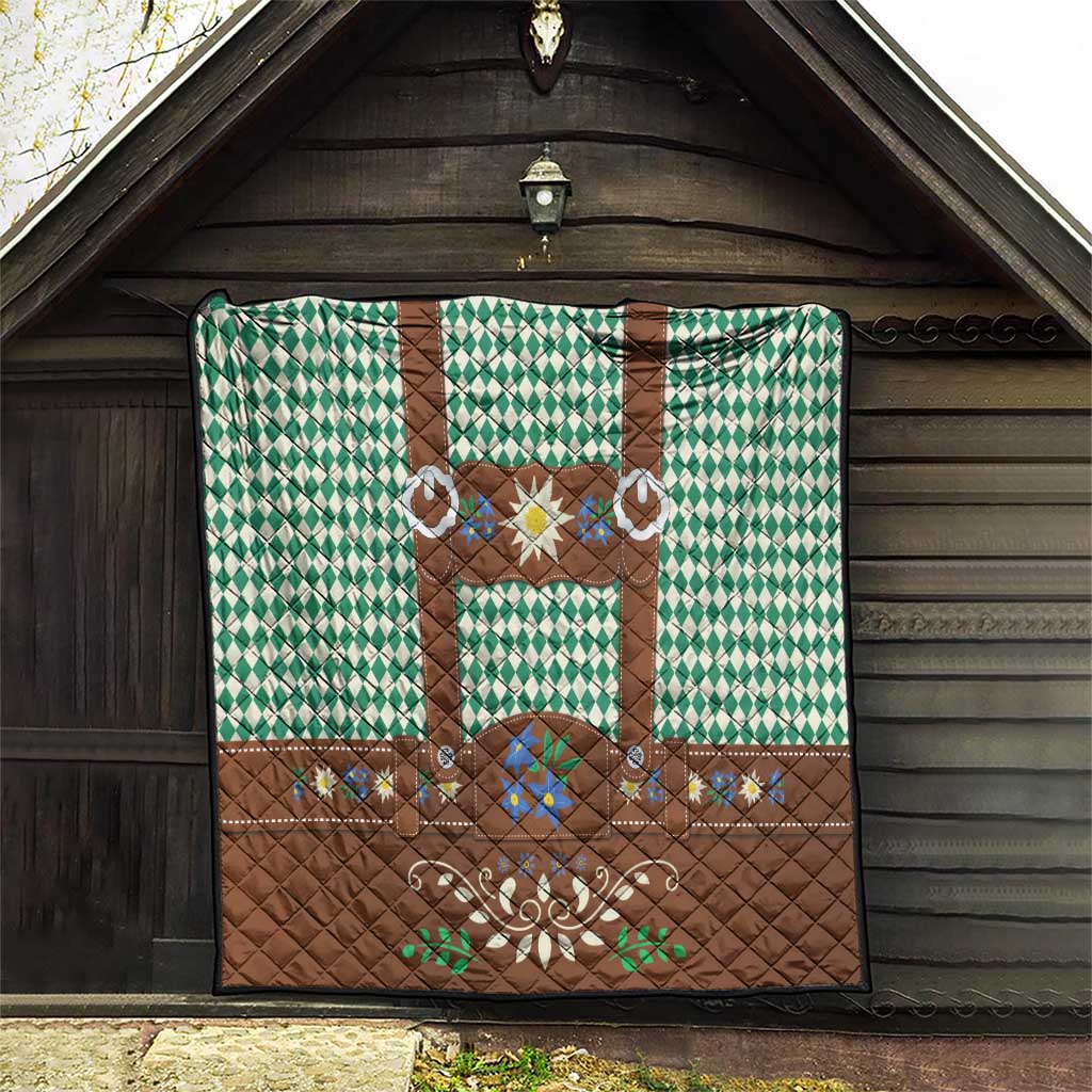 Lederhosen Oktoberfest Quilt Green Edelweiss Floral Polka Dots - Wonder Print Shop
