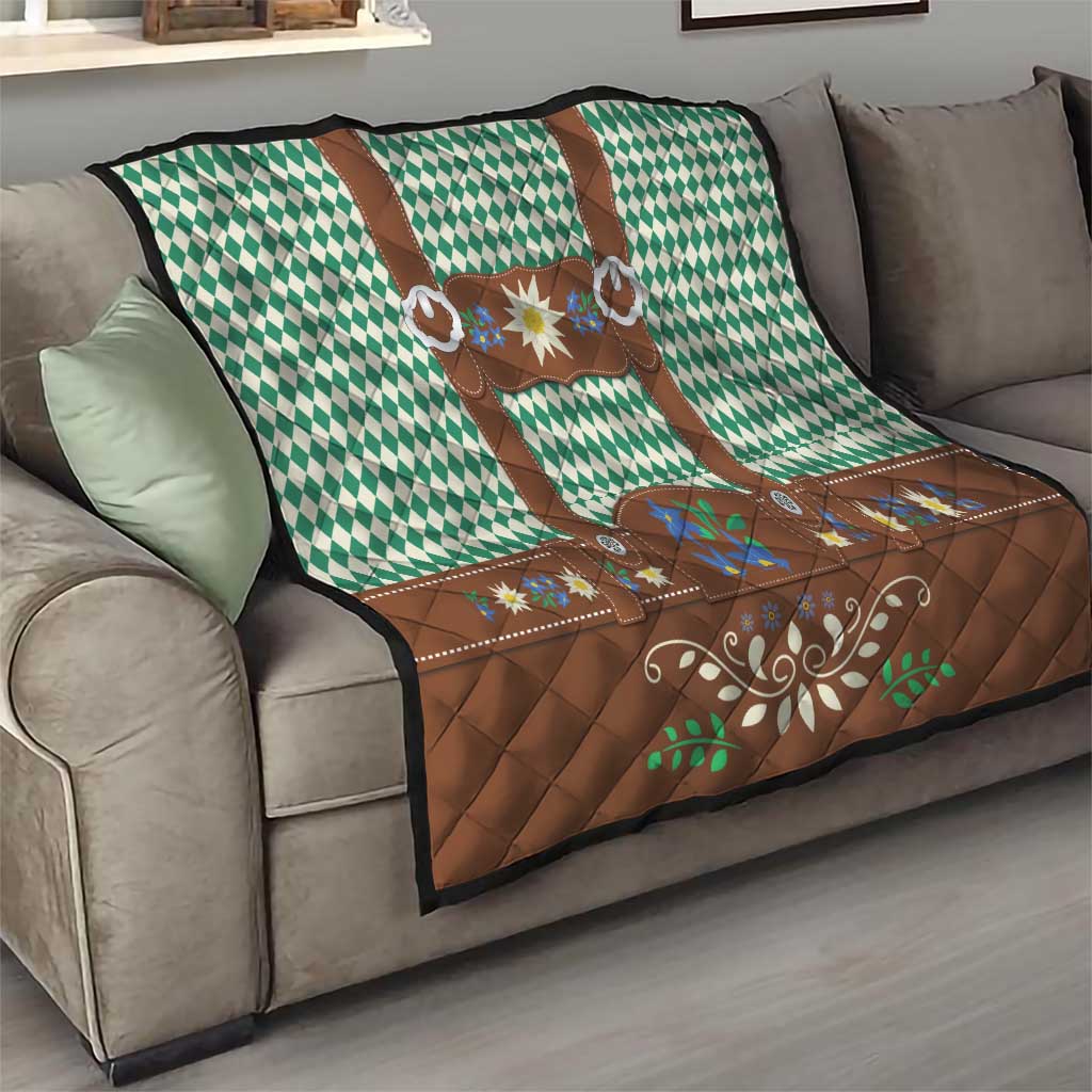 Lederhosen Oktoberfest Quilt Green Edelweiss Floral Polka Dots - Wonder Print Shop