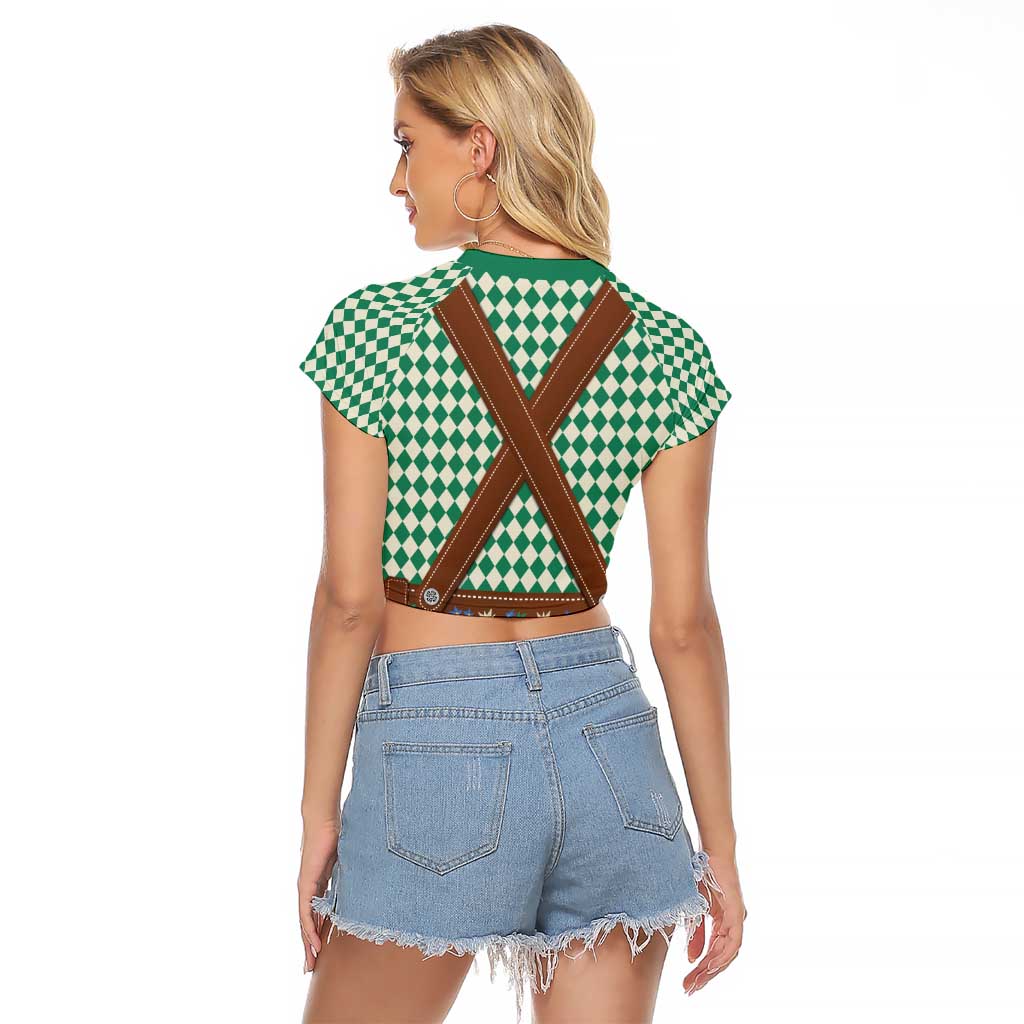 Lederhosen Oktoberfest Raglan Cropped T Shirt Green Edelweiss Floral Polka Dots - Wonder Print Shop