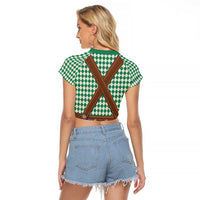 Lederhosen Oktoberfest Raglan Cropped T Shirt Green Edelweiss Floral Polka Dots - Wonder Print Shop