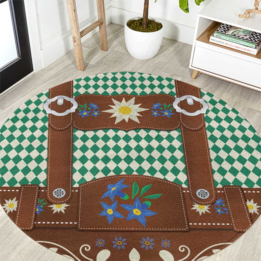Lederhosen Oktoberfest Round Carpet Green Edelweiss Floral Polka Dots - Wonder Print Shop
