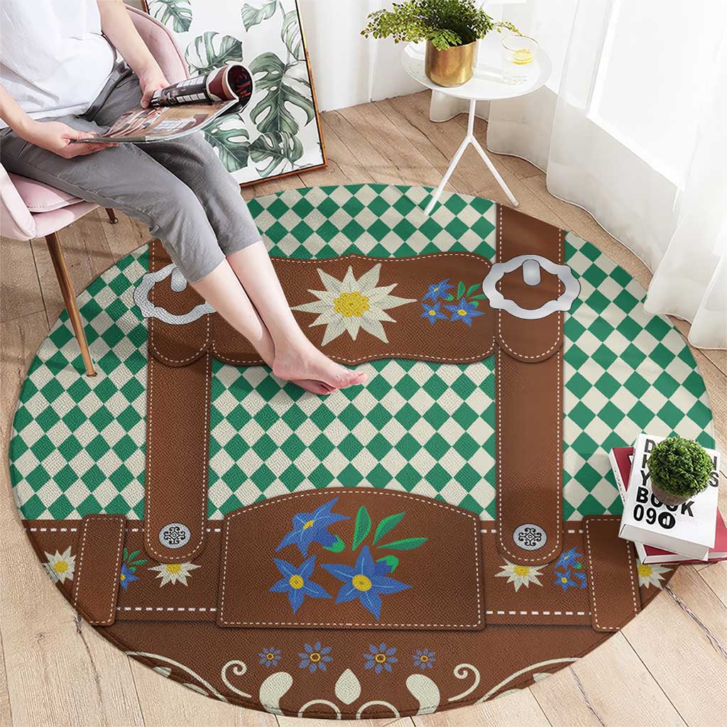 Lederhosen Oktoberfest Round Carpet Green Edelweiss Floral Polka Dots - Wonder Print Shop