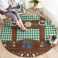 Lederhosen Oktoberfest Round Carpet Green Edelweiss Floral Polka Dots - Wonder Print Shop