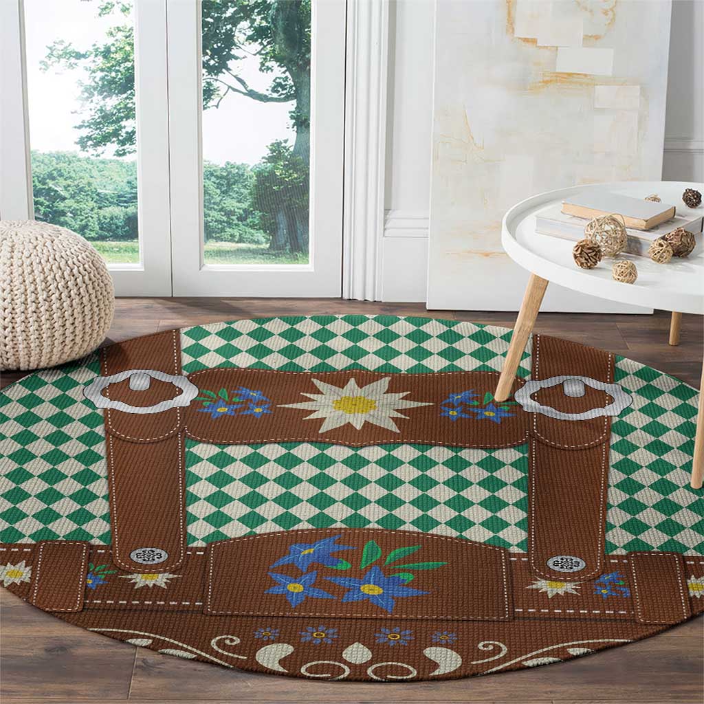 Lederhosen Oktoberfest Round Carpet Green Edelweiss Floral Polka Dots - Wonder Print Shop