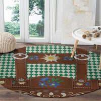 Lederhosen Oktoberfest Round Carpet Green Edelweiss Floral Polka Dots - Wonder Print Shop