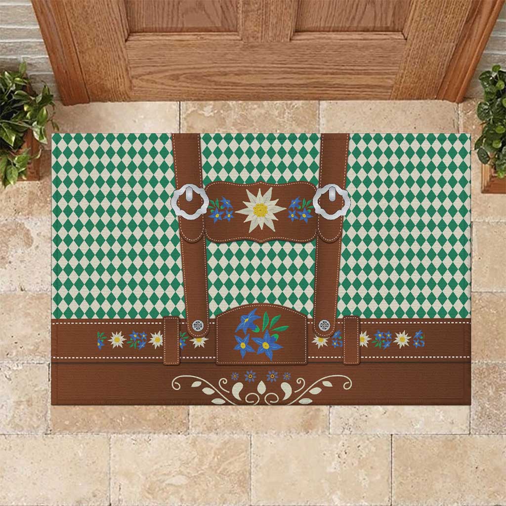 Lederhosen Oktoberfest Rubber Doormat Green Edelweiss Floral Polka Dots - Wonder Print Shop