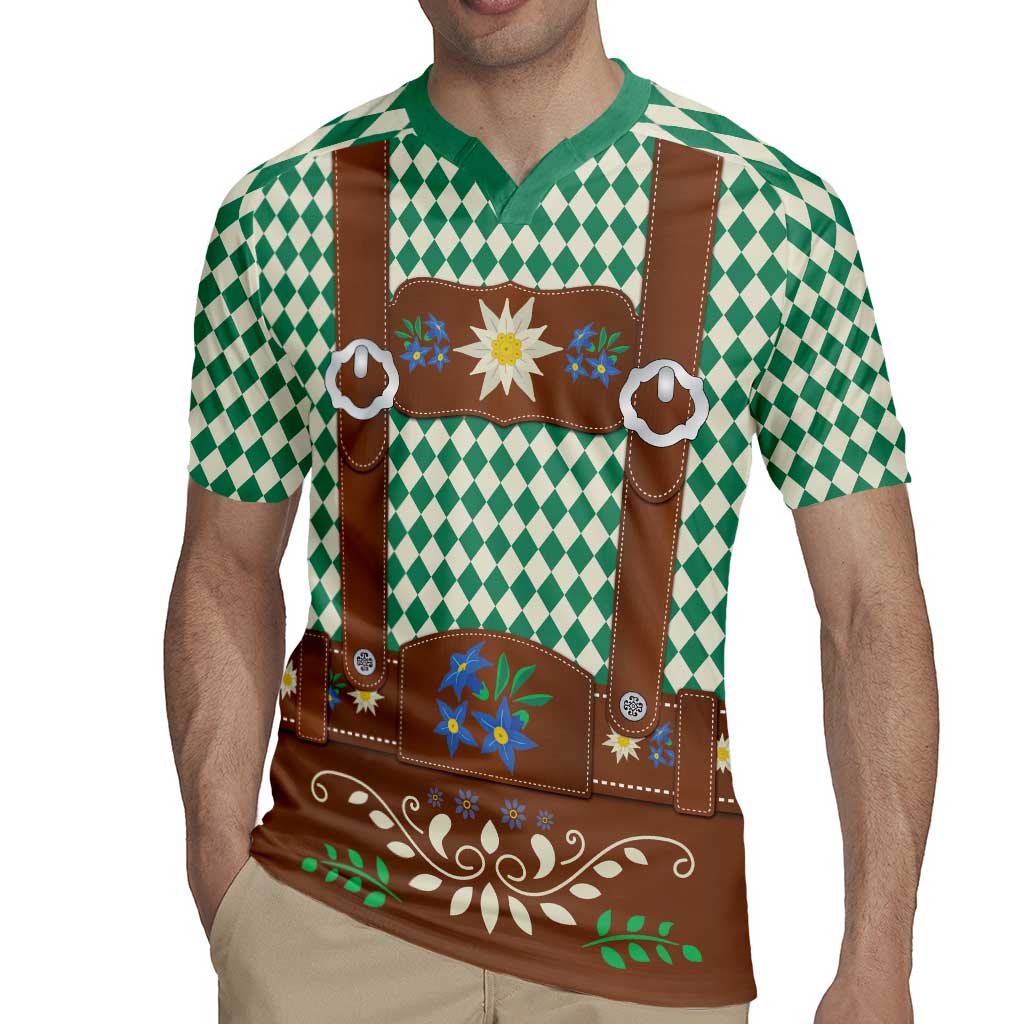 Lederhosen Oktoberfest Rugby Jersey Green Edelweiss Floral Polka Dots - Wonder Print Shop