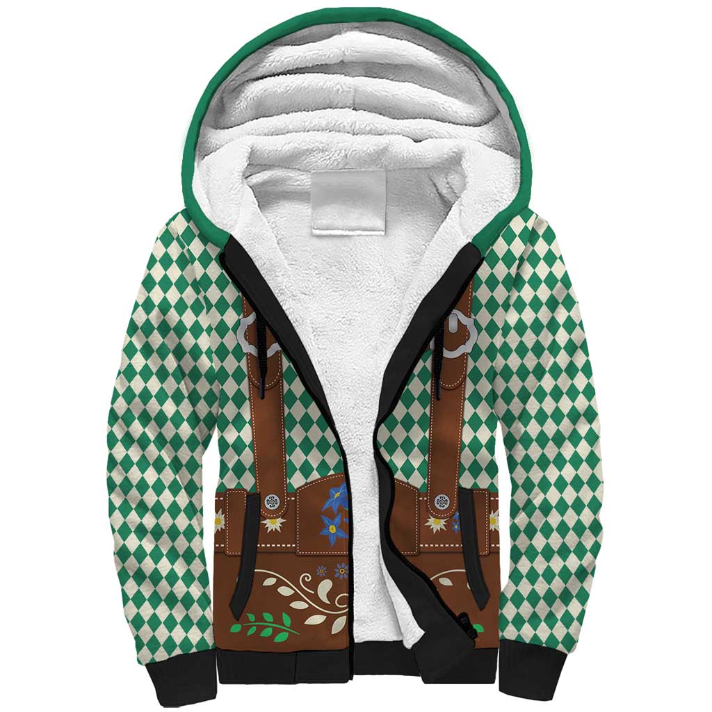 Lederhosen Oktoberfest Sherpa Hoodie Green Edelweiss Floral Polka Dots - Wonder Print Shop