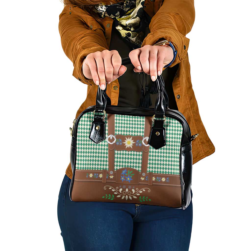 Lederhosen Oktoberfest Shoulder Handbag Green Edelweiss Floral Polka Dots - Wonder Print Shop