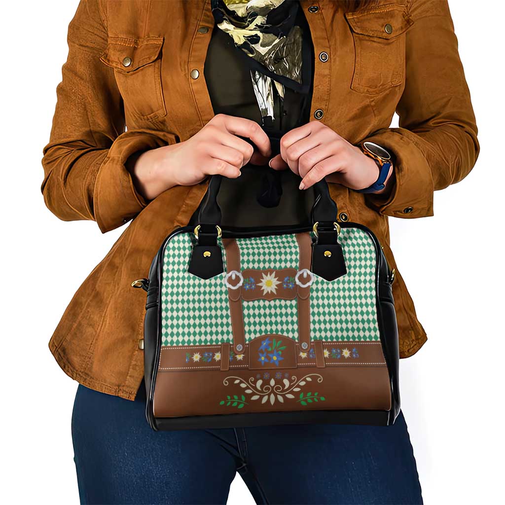 Lederhosen Oktoberfest Shoulder Handbag Green Edelweiss Floral Polka Dots - Wonder Print Shop