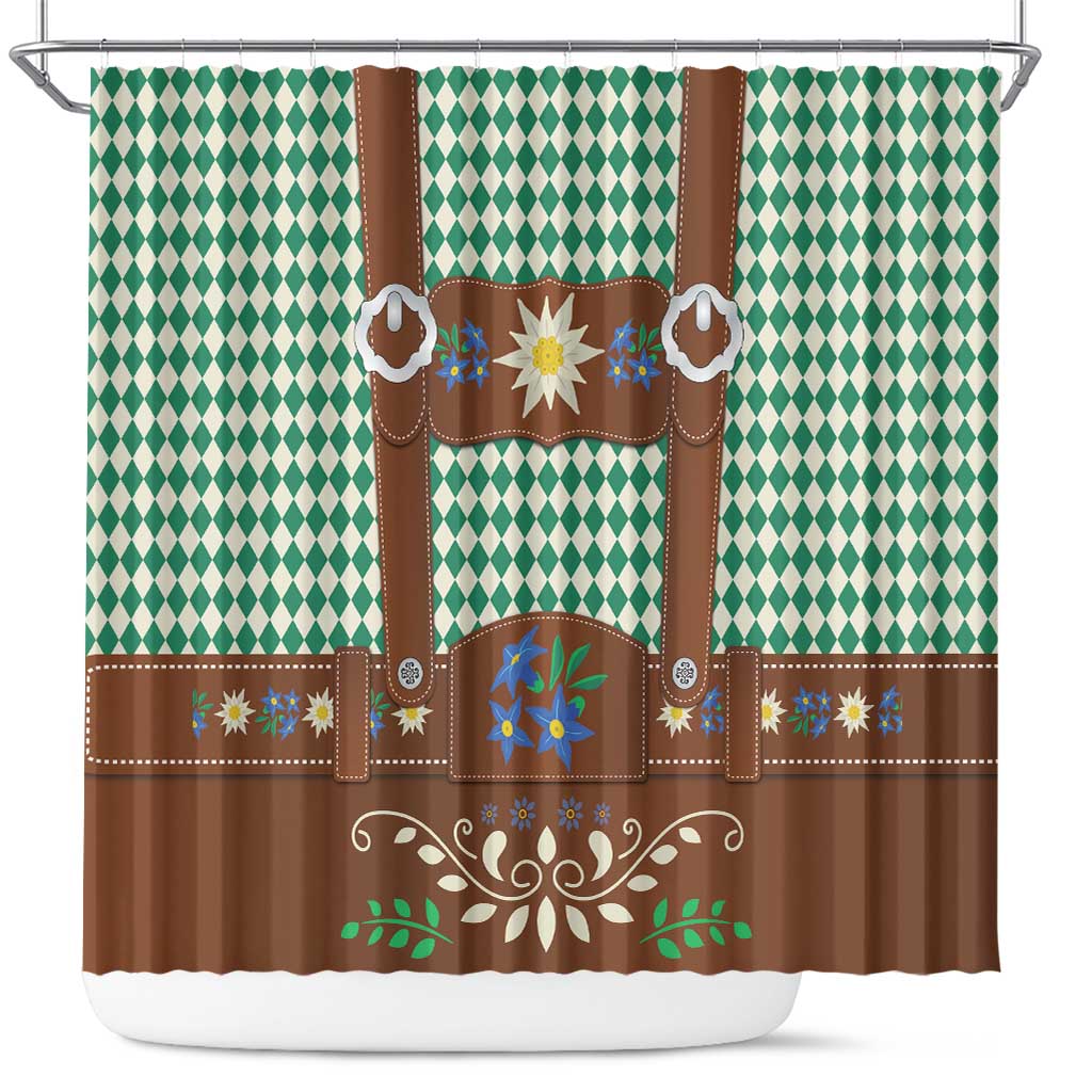 Lederhosen Oktoberfest Shower Curtain Green Edelweiss Floral Polka Dots - Wonder Print Shop