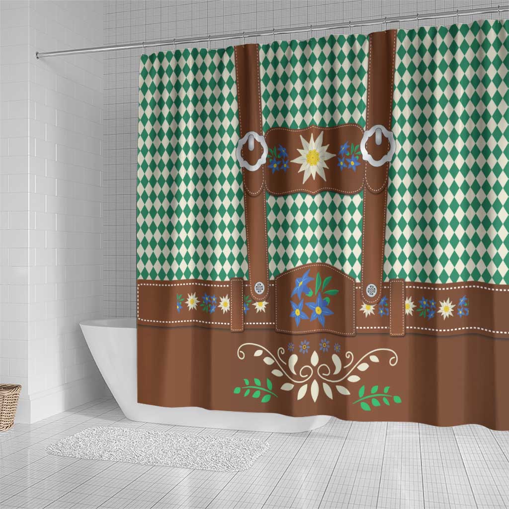 Lederhosen Oktoberfest Shower Curtain Green Edelweiss Floral Polka Dots - Wonder Print Shop
