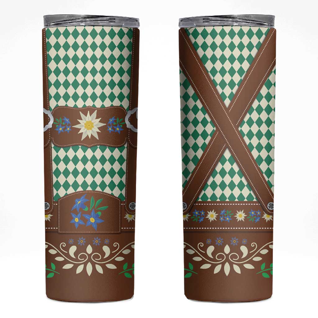 Lederhosen Oktoberfest Skinny Tumbler Green Edelweiss Floral Polka Dots - Wonder Print Shop