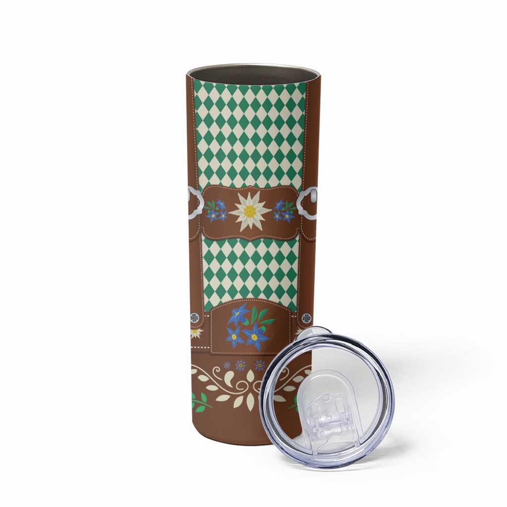 Lederhosen Oktoberfest Skinny Tumbler Green Edelweiss Floral Polka Dots - Wonder Print Shop