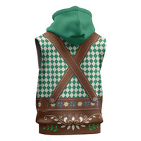 Lederhosen Oktoberfest Sleeveless Hoodie Green Edelweiss Floral Polka Dots - Wonder Print Shop