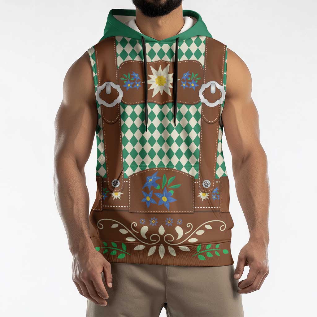 Lederhosen Oktoberfest Sleeveless Hoodie Green Edelweiss Floral Polka Dots - Wonder Print Shop