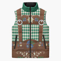 Lederhosen Oktoberfest Sleeveless Puffer Jacket Green Edelweiss Floral Polka Dots - Wonder Print Shop