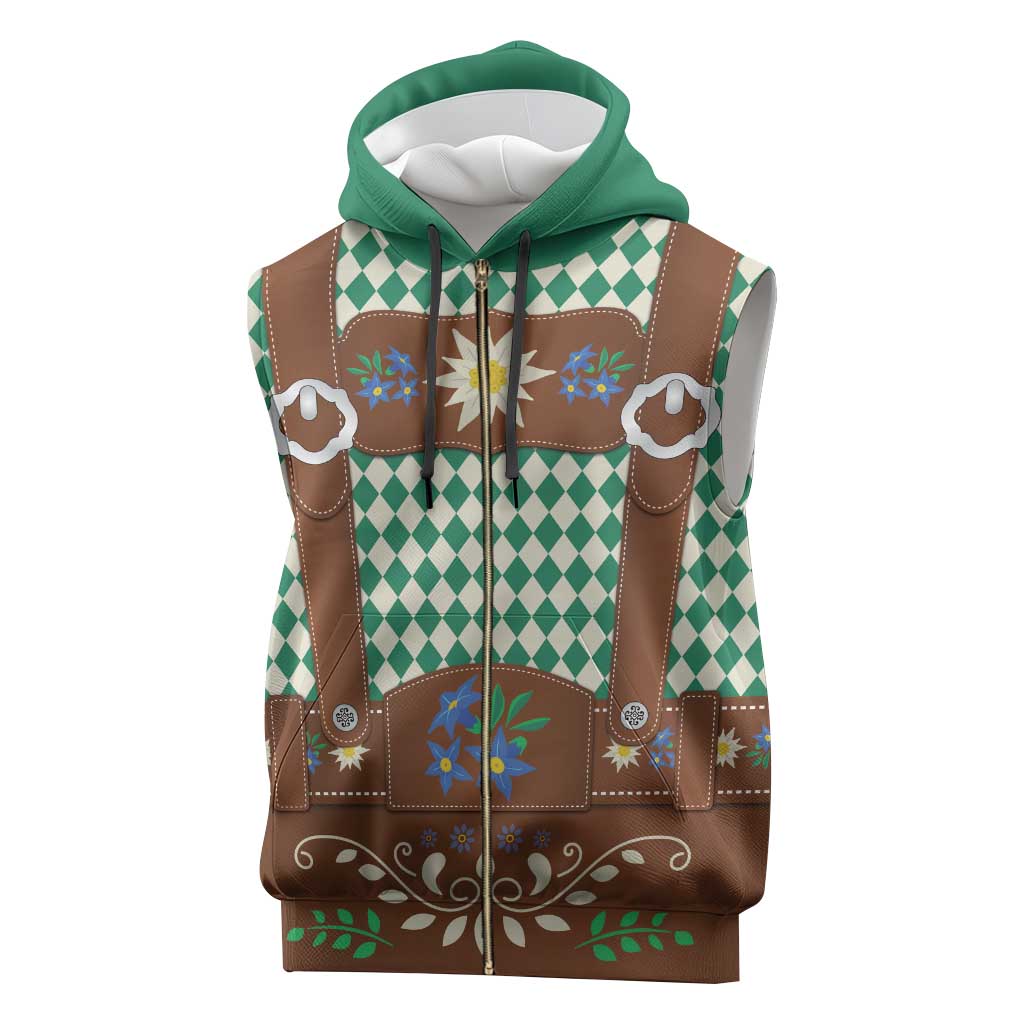 Lederhosen Oktoberfest Sleeveless Zip Hoodie Green Edelweiss Floral Polka Dots - Wonder Print Shop