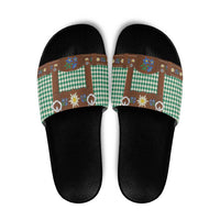 Lederhosen Oktoberfest Slide Sandals Green Edelweiss Floral Polka Dots - Wonder Print Shop
