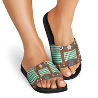 Lederhosen Oktoberfest Slide Sandals Green Edelweiss Floral Polka Dots - Wonder Print Shop