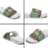 Lederhosen Oktoberfest Slide Sandals Green Edelweiss Floral Polka Dots - Wonder Print Shop