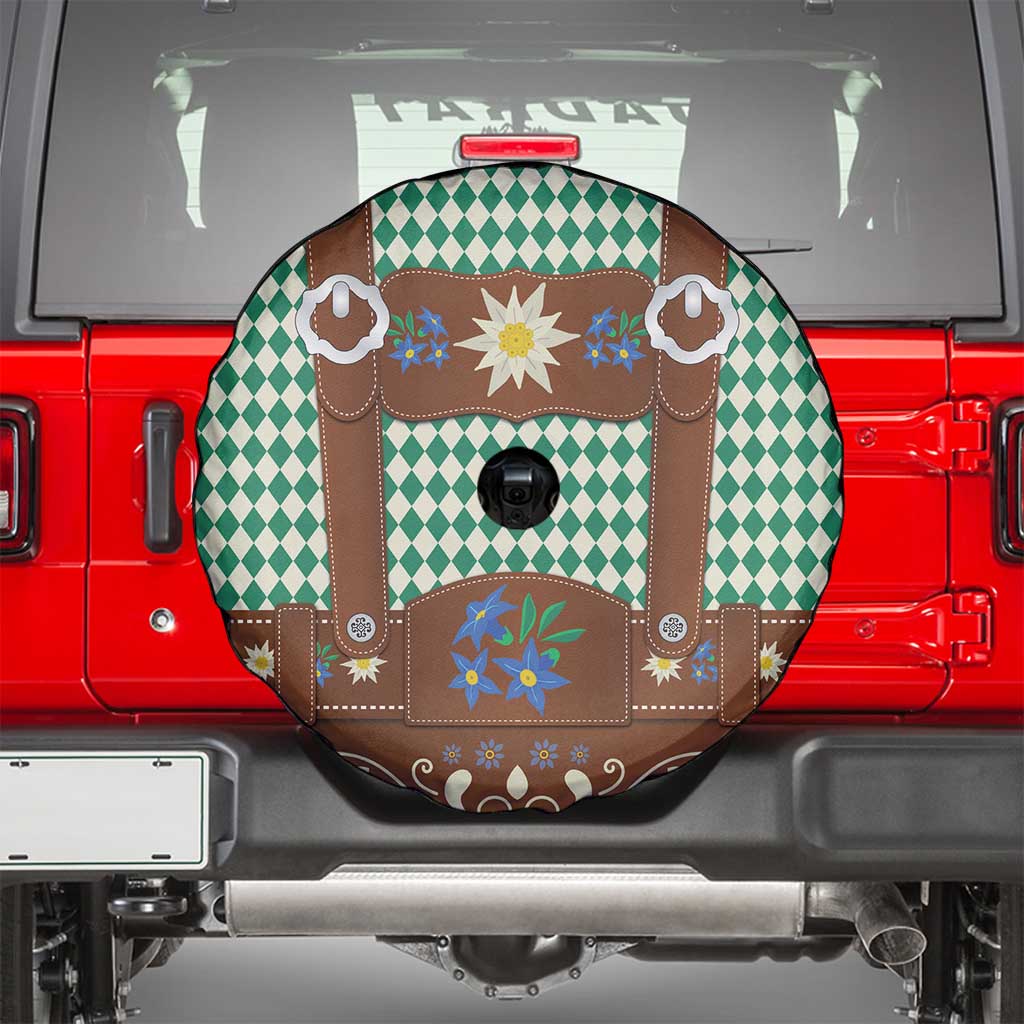 Lederhosen Oktoberfest Spare Tire Cover Green Edelweiss Floral Polka Dots - Wonder Print Shop