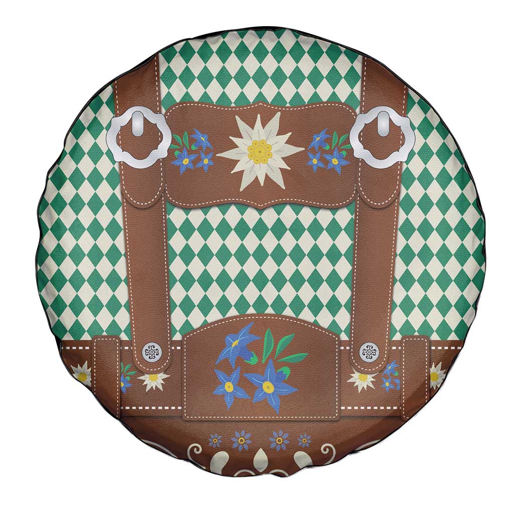 Lederhosen Oktoberfest Spare Tire Cover Green Edelweiss Floral Polka Dots - Wonder Print Shop