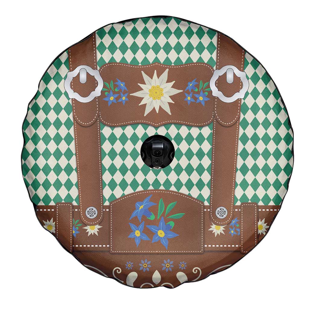 Lederhosen Oktoberfest Spare Tire Cover Green Edelweiss Floral Polka Dots - Wonder Print Shop