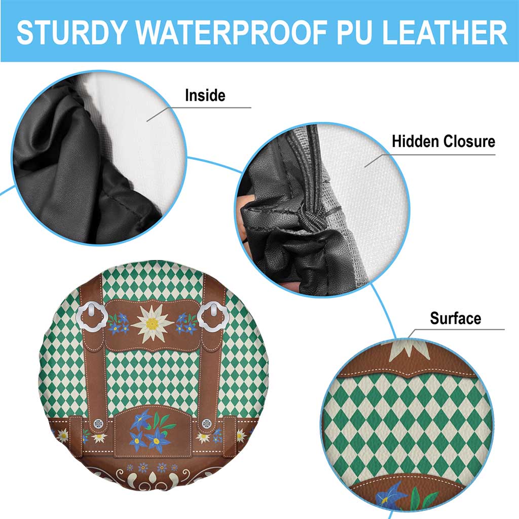 Lederhosen Oktoberfest Spare Tire Cover Green Edelweiss Floral Polka Dots - Wonder Print Shop