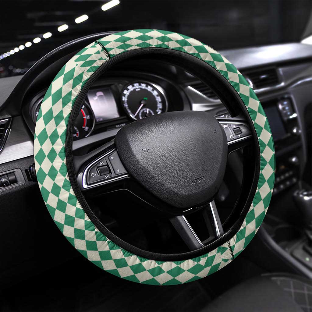 Lederhosen Oktoberfest Steering Wheel Cover Green Edelweiss Floral Polka Dots - Wonder Print Shop
