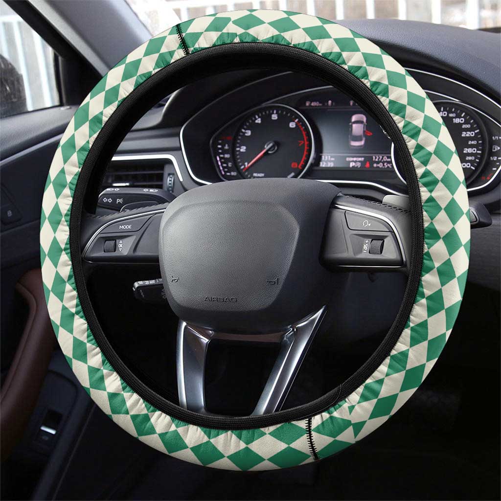 Lederhosen Oktoberfest Steering Wheel Cover Green Edelweiss Floral Polka Dots - Wonder Print Shop